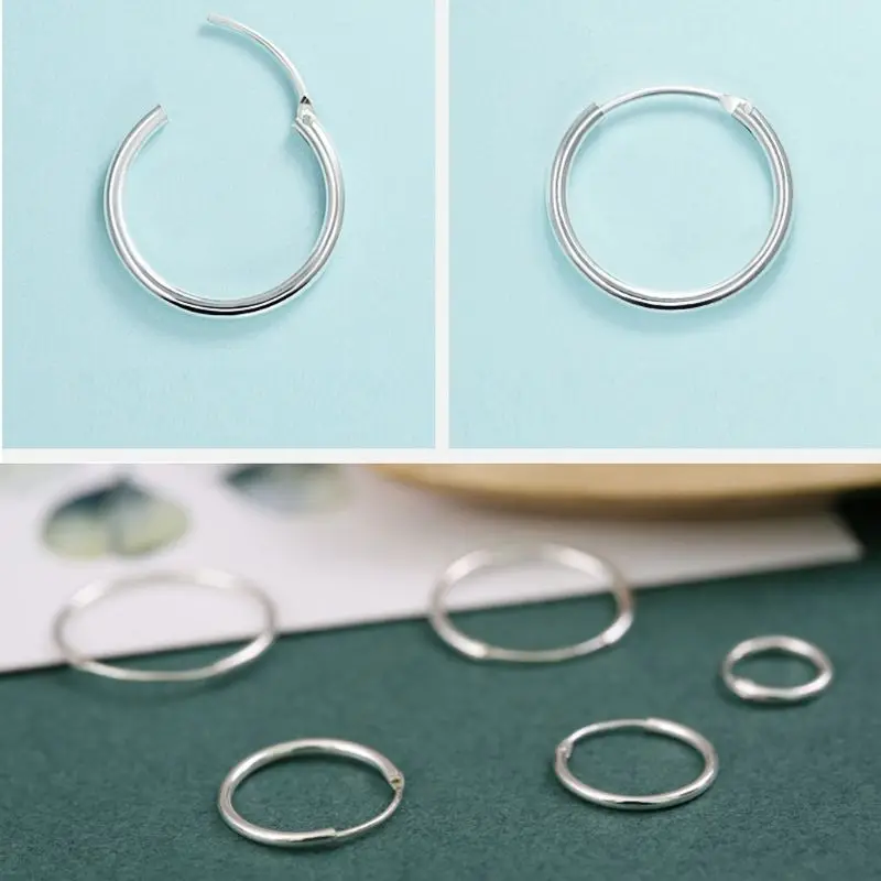 925 Sterling Silver Hinged Hoop Earring Round Thin Circle Sleepers Earrings