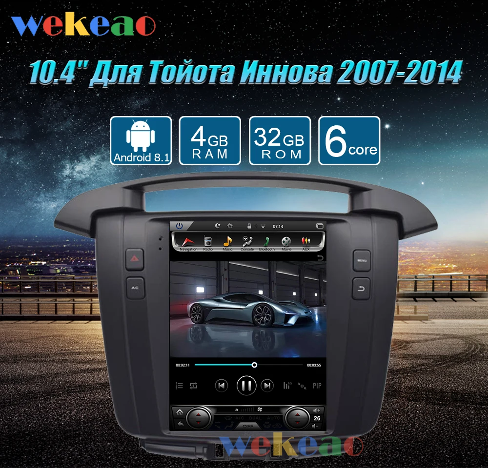 Wekeao вертикальный экран Tesla стиль 10,4 ''Android 8,1 автомобильный Dvd мультимедийный плеер для Toyota Innova радио Automotivo 2007