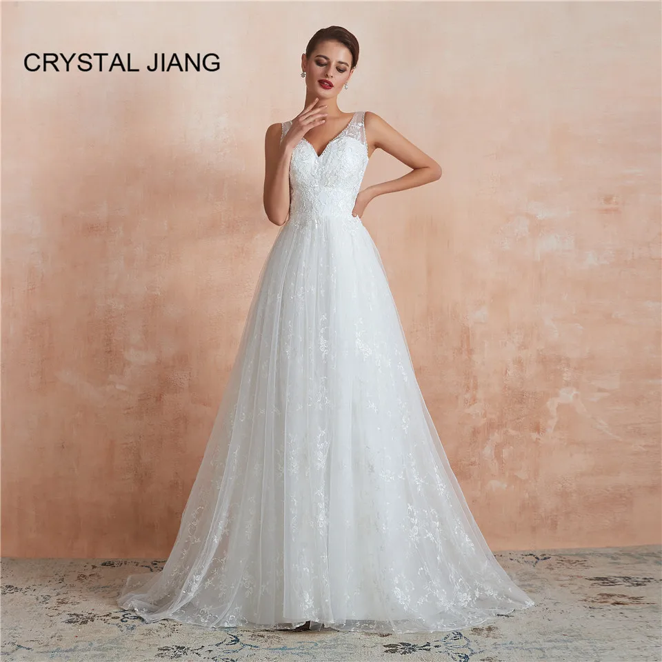 

2019 New Lace V Neck Tulle Boho Wedding Dresses Summer Beach Bridal Gown Bohemian Wedding Gowns robe de mariage for Wedding