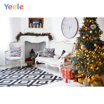 

Christmas Tree Brick Fireplace Wooden Board Clock Birthday Backdrop Photography Custom Photographic Background For Photo Studio