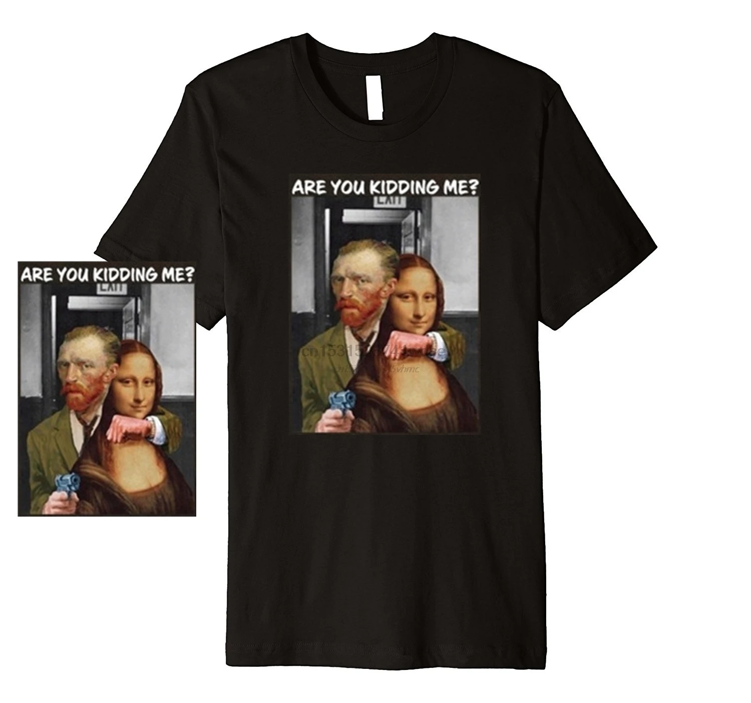Fashionshow-JF Are You Kidding Me Monalis-Painting T-shirt Abstract Art Mona Lisa Paint Da Vinci Shirt Aesthetic Tees | Мужская одежда