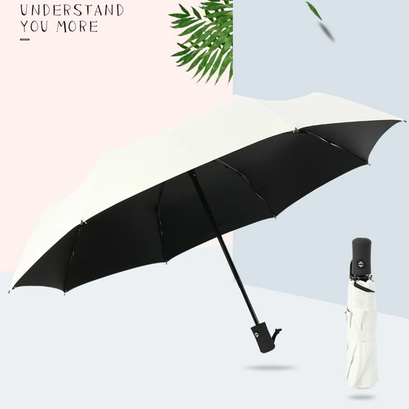 

Automatic Umbrella Anti-UV Black Coating 3 Folding Wind Resistant Rain Umbrella Auto Luxury Big Women Men 8Ribs Parasol