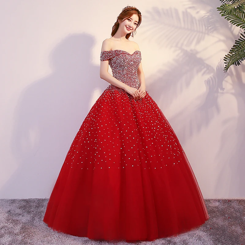 Роскошные Выпускные платья Burgundy BlingBling Бисероплетение с открытыми плечами женские вечерние платья в vestido de festa Longo