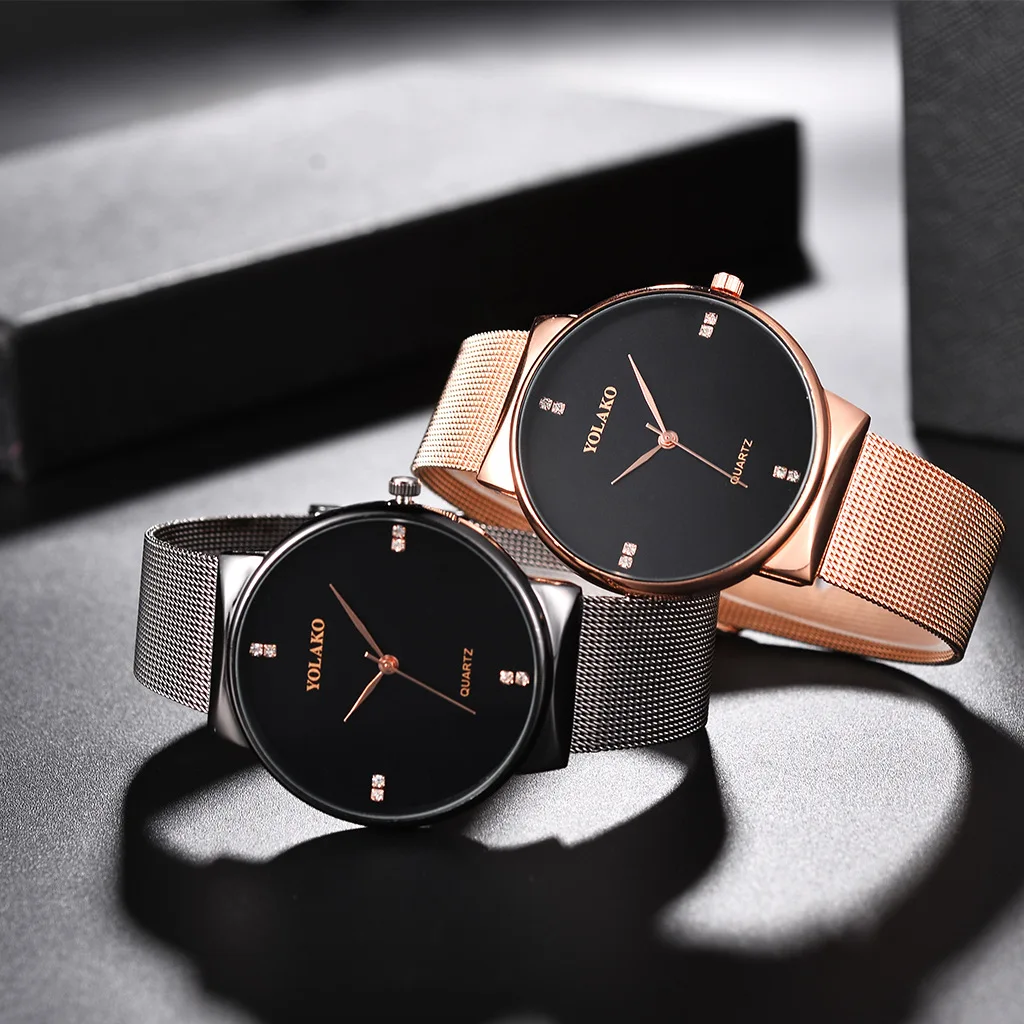 YOLAKO Брендовые Часы для влюбленных модные алмазные инкрустированные ультратонкие сетчатые женские часы на ремешке для пары повседневные часы кварцевые часы