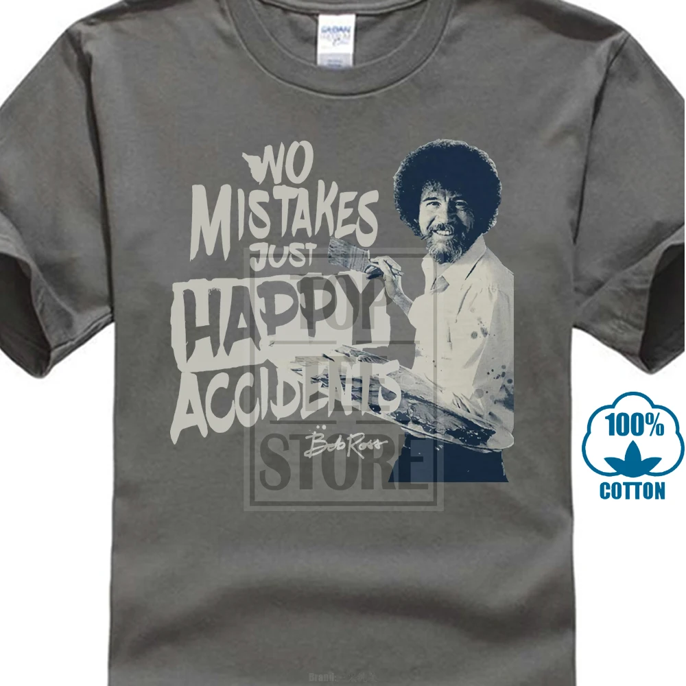 Темно-серый Bob Ross No verpes Just Happy accident Мужская футболка темно-синего цвета, выберите размер, Классическая качественная футболка 014336 - Цвет: Темно-серый