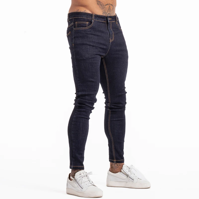 GINGTTO Men's Skinny Jeans Blue High Waist Classic Hip Hop Stretch Men Pants Cotton Comfortable Soft Full Length zm124
