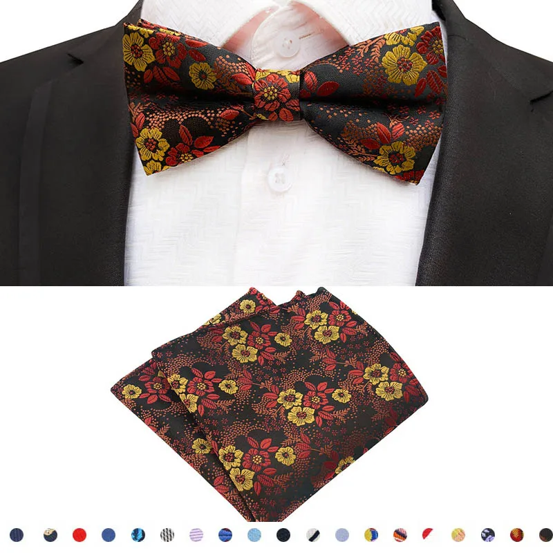 Новинка, мужской квадратный платок с цветами бант-галстук, набор, регулируемый платок, галстук-бабочка, наборы для свадебной вечеринки, галстук-бабочка в партии, подарок