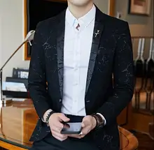 

Casual Blazer Men Fashion Slim Fit Suit Jacket Skinny Tuxedo Floral Jacquard Shawl Lapel Costume Wedding Party Prom Mens Blazers