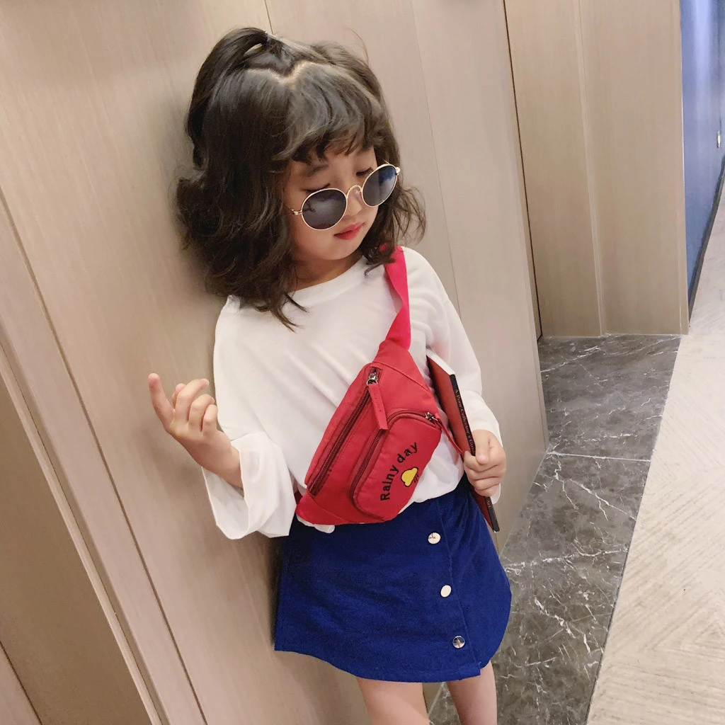 2019 Hot Sale Solid Color Child Joker Crossbody Waist Purse Cartoon Canvas Zipper Chest Bags Pocket Pocket Shoulder Bag 826