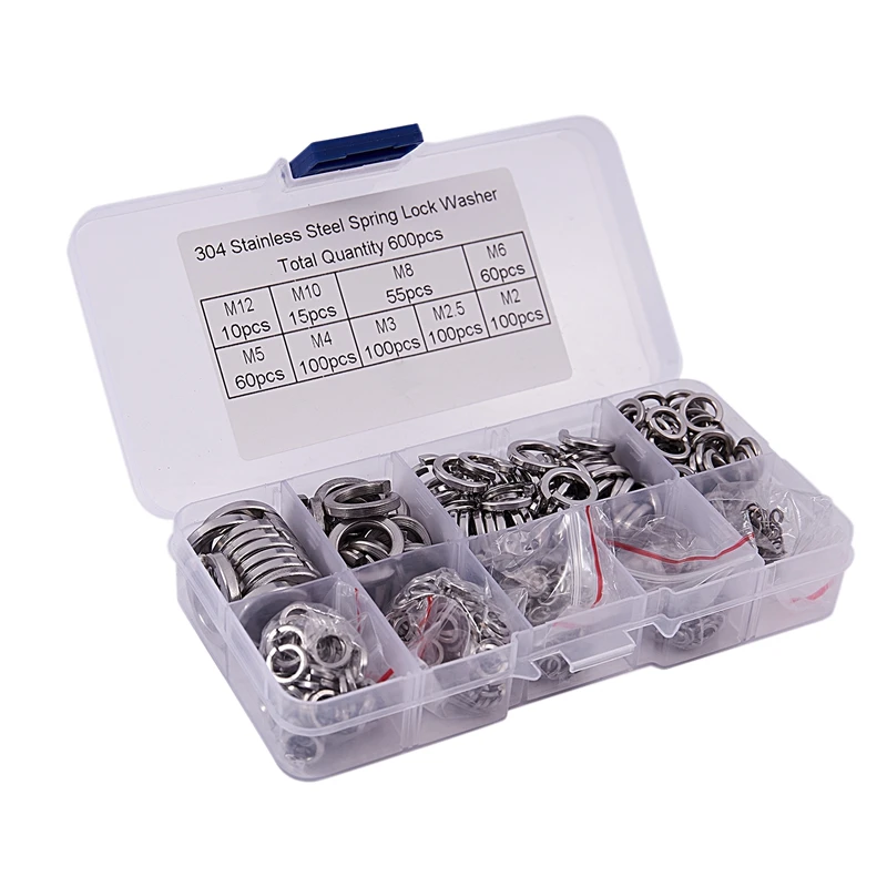 

600PCS Spring Washer GB93, M2, M2.5, M3, M4, M5, M6, M8, M10, M12 Combination Set