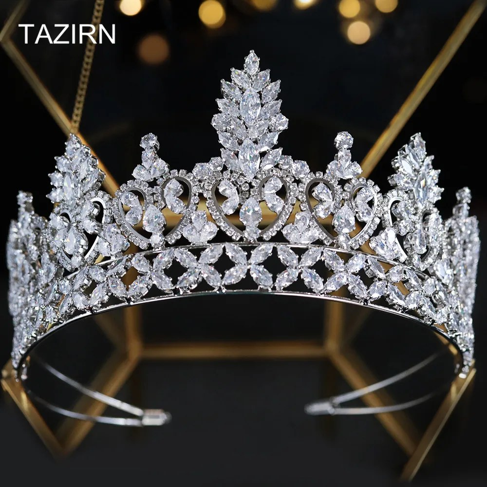 Elegant Bridal Tall Tiaras 5A Cubic Zirconia Wedding Queen Crowns CZ Headpieces Zircon Pageant корона Hair Jewelry Accessories |