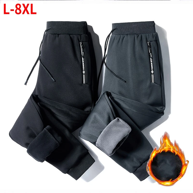 Fleece Jogger Mens Pants Straight Trousers Male Winter Warm Velvet Sweatpants 8XL Tracksuit Thick Joggers Outside Autumn 2020 Fleece Jogger Mens Pants Straight Trousers Male Winter Warm Velvet Sweatpants 8XL Tracksuit Thick Joggers Outside Autumn 2020