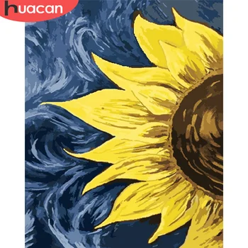 

HUACAN DIY Painting By Number Flower Drawing On Canvas Gift Pictures By Numbers Sunflower Kits Hand Painted Paintings Home Decor