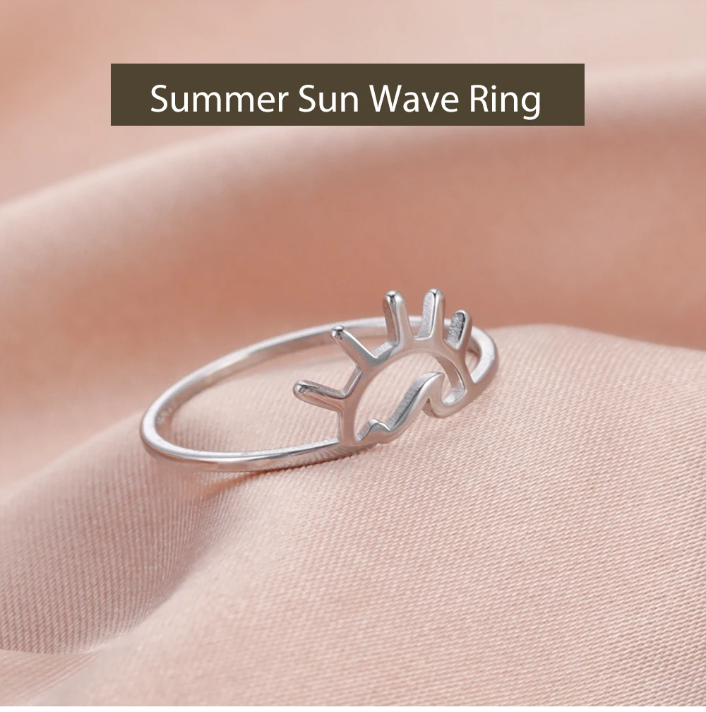 Cazador Sommer-Sonnenwellenringe für Frauen, Edelstahl, minimalistischer Sonnenuntergang, Fingerring, Schmuck, Party, Urlaub, Geschenk, 2026, Großhandel – Detail 3