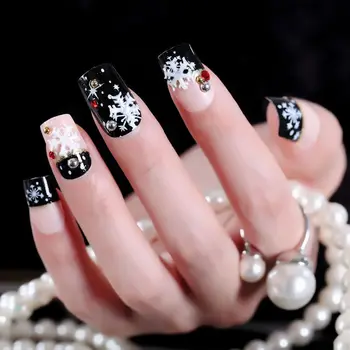 

Black Snowflake Fake Nails Finished Product Manicure Patch Wholesale Manicure 25