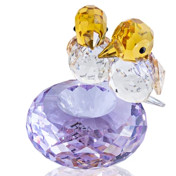 

H&D Yellow Bird Couple on Crystal Birdbath Figurines Art Glass Collection Ring Holder Paperweight Gift Wedding Favors Home Decor