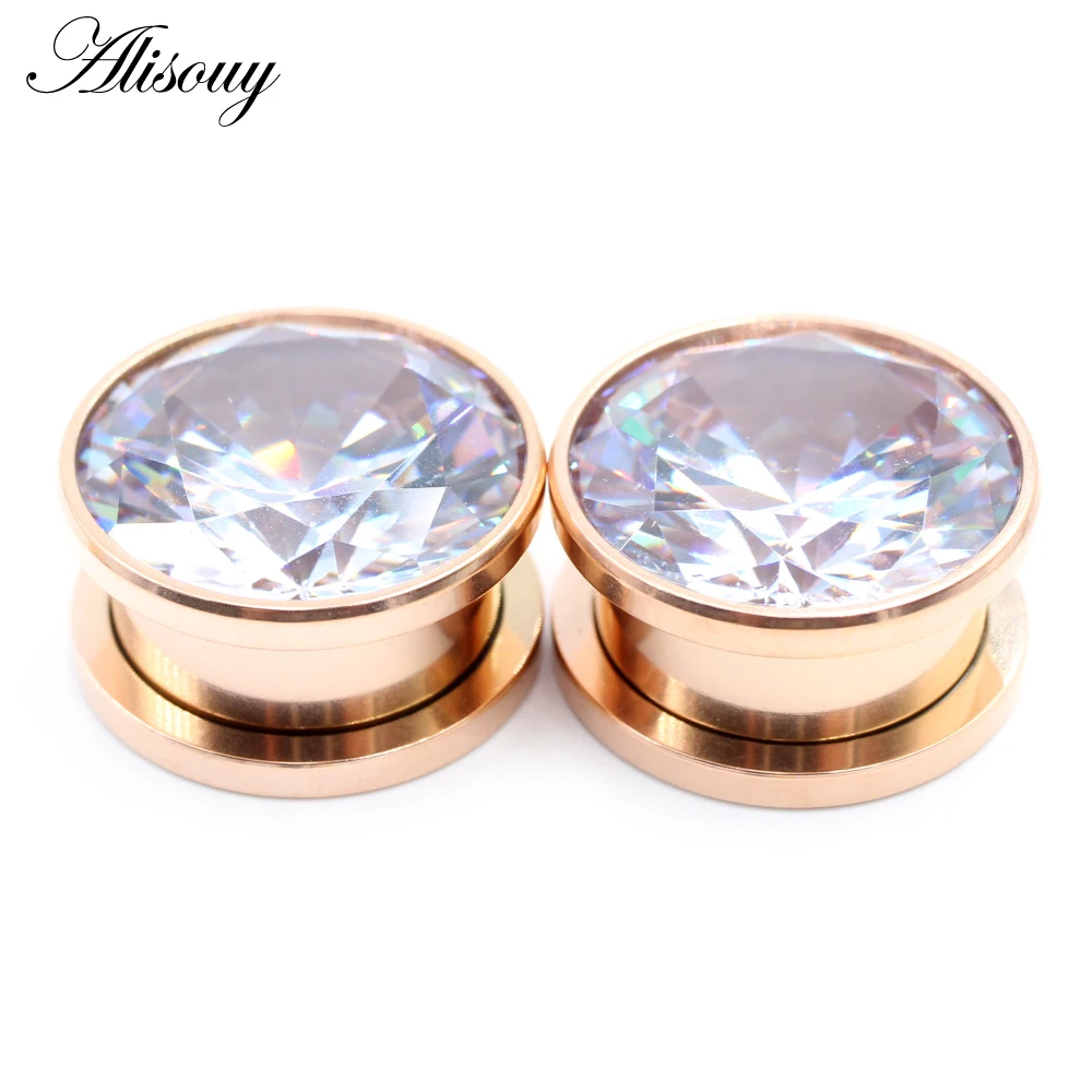 Alisouy 2 Stück Edelstahl Zirkonia Kristall Schraub-Ohrstöpsel Tunnel Plugs Expander Stretcher Gauges Ohrringe Körperschmuck – Detail 12