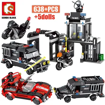 

SEMBO Military Technic SWAT Helicopter Ship Building Blocks City Police Sation Robbed Prison Car Figures Bricks Toy for Children