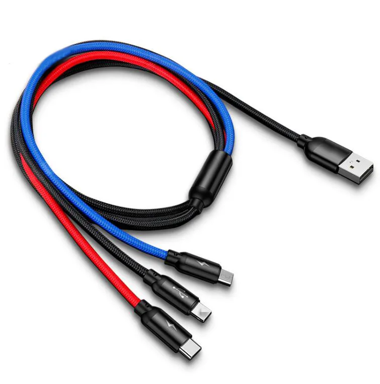 3 в 1 USB кабель для мобильного телефона Micro usb type C кабель зарядного устройства для iphone huawei Xiaomi зарядный кабель Micro USB шнур зарядного устройства - Цвет: Red black blue 3in1