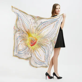 

130*130cm TOP Silk superior Keychain rings Scarves Women Foulard Square Hijab Scarf Ladies Shawl wrap muffler pareo female hijab