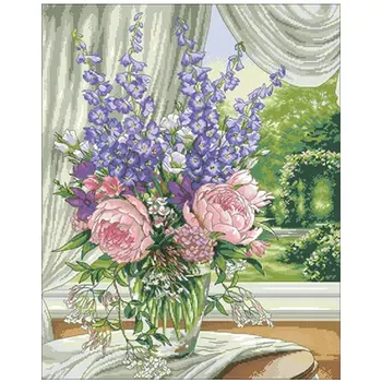 

Vase on the edge of the windowsill Counted Cross Stitch 11CT 14CT 18CT DIY Cross Stitch Kits Embroidery Needlework Sets