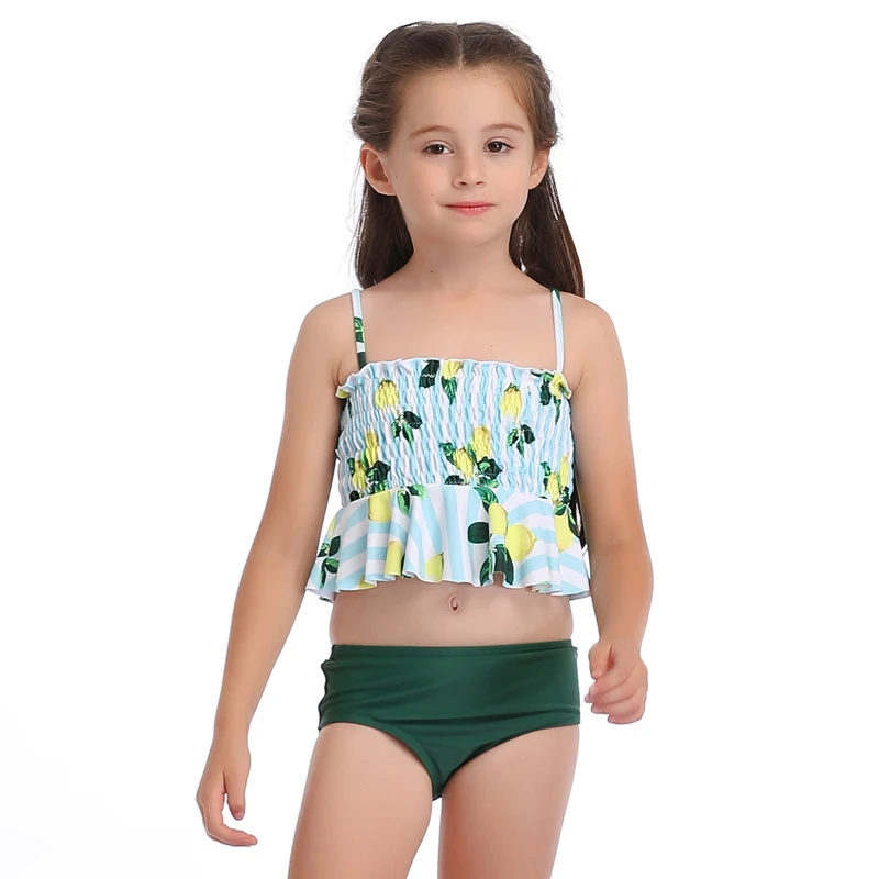 NASHAKAITE, семейный купальный костюм для мамы и дочки, купальник с цветочным принтом, комплект бикини для мамы и ребенка, пляжный праздничный купальный костюм - Цвет: Green  Girl