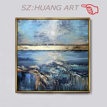

Point Of View Blue Sky Abstract Landscape Painting Gold Leaf Modern Textured Painting Knife Oil Painting Wall Art Canvas Art