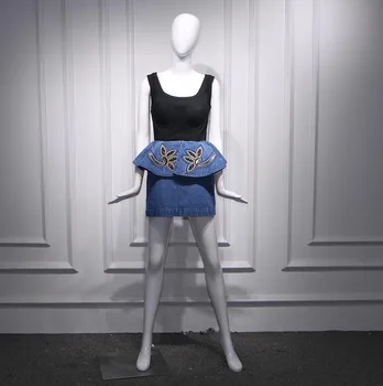 

2 piece set women ruffled denim skirt + black slim dress clothes for women two piece set 2020 spring female sets outwear