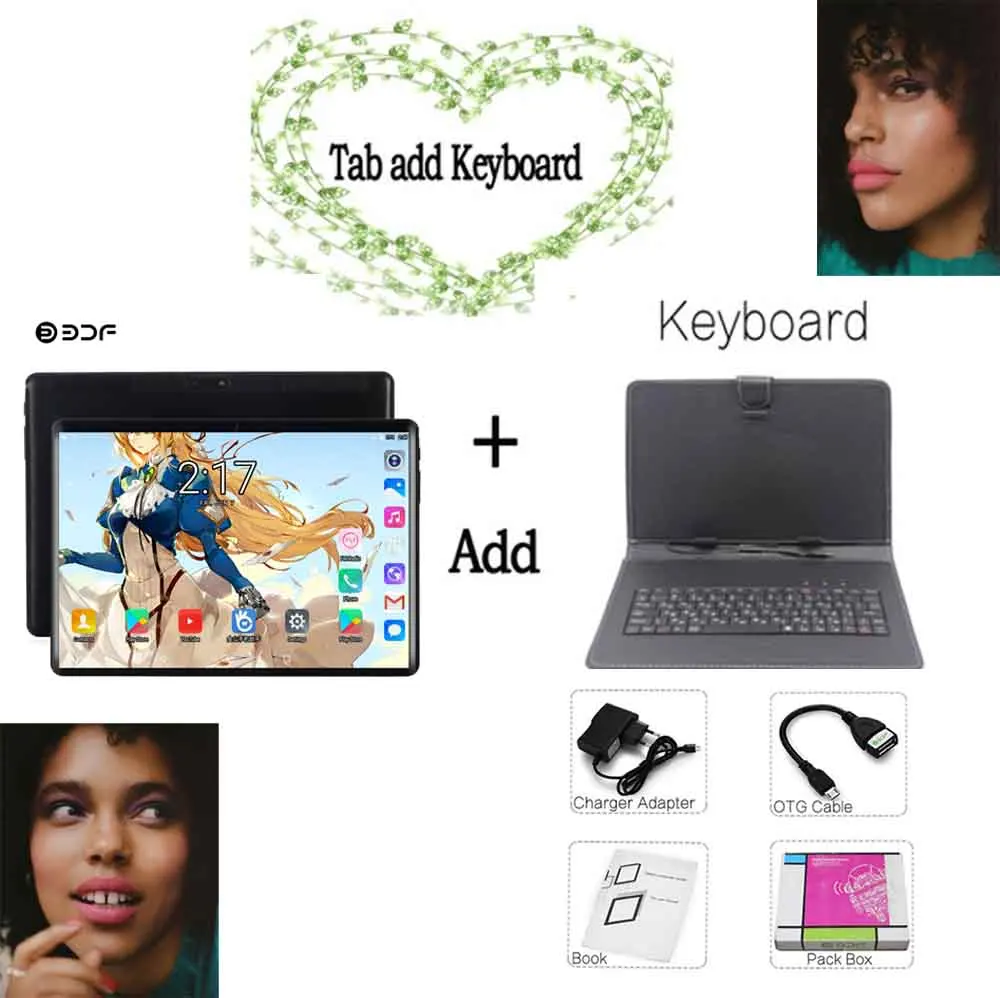 Add Keyboard BDF планшет, 10 дюймов, 4G, LTE, с функцией звонка, две sim-карты, Android 9,0, планшеты, ПК, 8 ГБ/128 ГБ, Tab 10/Ten Core, 1280*800, ips, ПК, планшет, 10,1 - Комплект: Add Keyboard