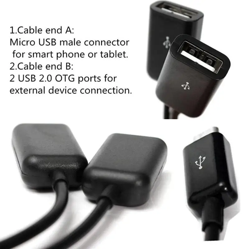 Прямая 2в1 микро USB двойной хост OTG зарядный концентратор разветвитель адаптер кабель планшет черный для смартфонов Android кабель G2F4