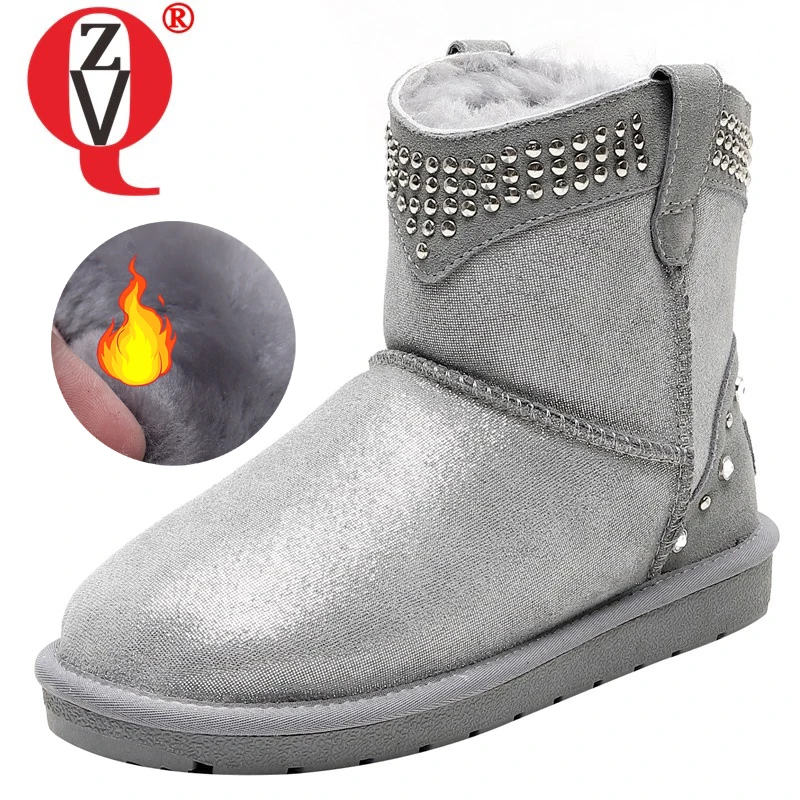 

ZVQ winter new plush warm snow boots outside low heels comfortable casual round toe rivet plus size women shoes drop shipping