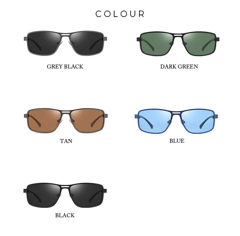 Men's Rectangle Sunglases Square TR90 Metal Frame UV400 Protection Polarized Sunglasses Blue Green Brown Sun Glasses for Driving