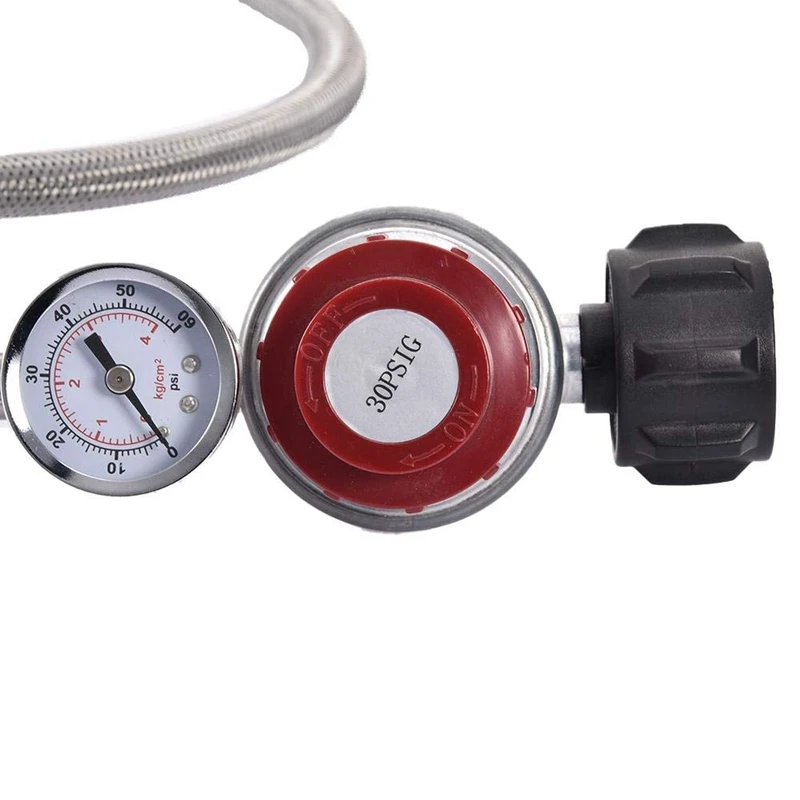 0~30 Psi Propane Regulator High Pressure Gas Regulator Adjustable Braided 3/8 Inch Flare Swivel Nut Hose Connector With Gauge Fo