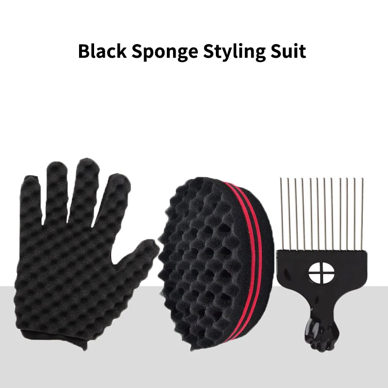 

African Wavy Curling Hair Magic Twisted Hairbrush Men Hair Braider Twist Sponge Gloves Afro Hairstyle Steel Needle Fork Comb