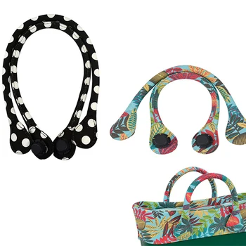 

1 Pair Canvas Hand Strap Removable Totes Bag Strap Obag Handles Screw Flower Printing Flexible DIY Replacement Bag Handle