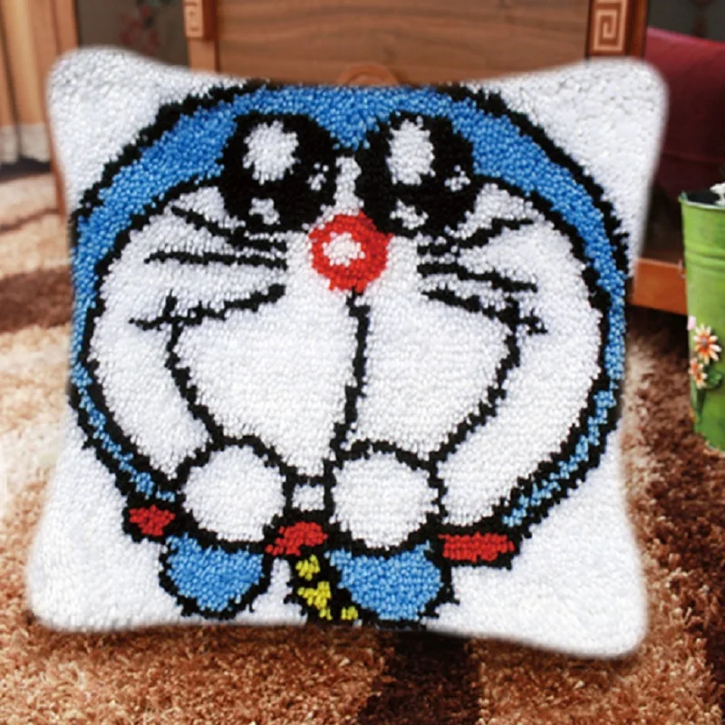 DIY Cartoon Anime Hook Rug Kit DIY Pillowcase Crocheting Cushion Carpet Unfinished Crocheting Yarn Mat Latch Hook Rug Kit Floor