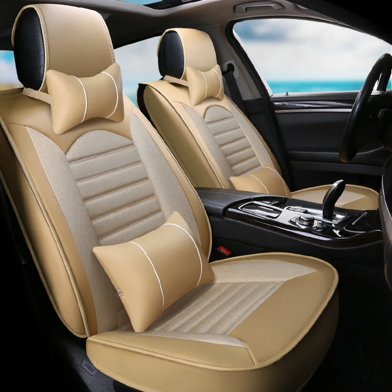  Full Coverage PU Leather car seat cover flax fiber auto seats covers for Nissan almera leaf sentra 