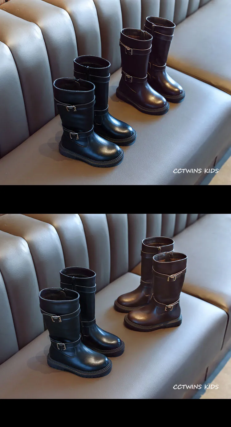 CCTWINS/детская обувь; коллекция года; зимние детские модные сапоги до колена; обувь из натуральной кожи для девочек; детская брендовая черная теплая обувь; HB047
