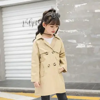 

Girls Trench Coat Khaki with Belt Double Breasted Jackets For Girls Clothing Tops Kids Windbreaker Spring Autumn Outerwear 4-14T