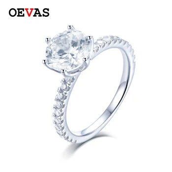 

OEVAS Sparkling 8mm Zricon Wedding Ring For Women Top Quality 100% 925 Sterling Silver Engagement Party Jewelry Anniversary Gift