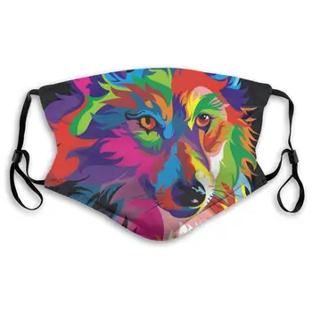

Psychedelic Wolf Washable Reusable Mask, Anti Dust Half Face Mouth Mask For Kids Teens Men Women With Adjustable Ear Loops