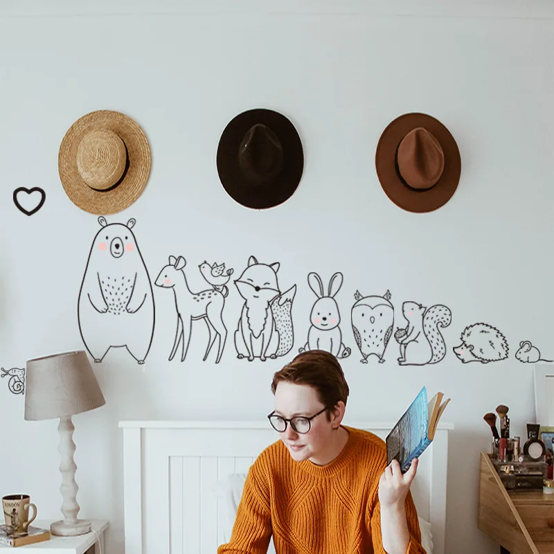 

2020 New Cartoon Animal Wall Sticker Shy Bear Fox Baby Children Room Creative Nursery Decals Adhesive Home Decor Wallpaper