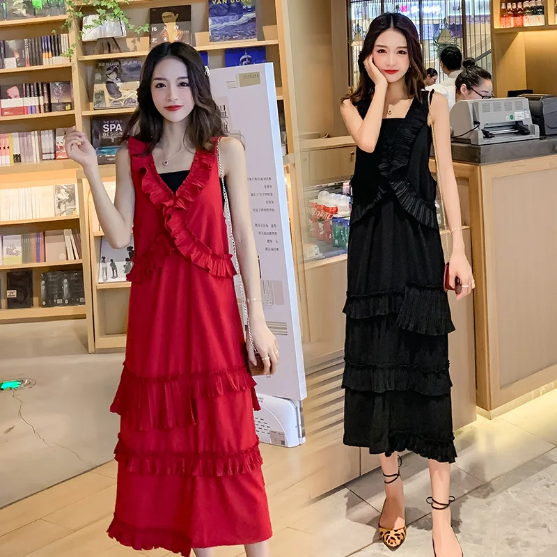 

Maternity Clothes 2019 New Style Summer Seaside Holiday Long Skirts Beach Skirt Suspender Strap Pregnant Women Dress