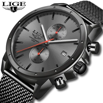 

Mens Watches Top Luxury Brand LIGE Business Watch Men Chronograph Full Steel Waterproof Analog Quartz Wristwatch Male Clock+Box