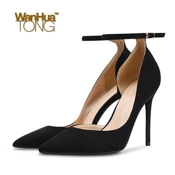 

Wanhuatong Sexy Fashion Business Party Pointed Toe Stiletto Heel Ankle Strap BuckleSolid Colored Pumps Size45