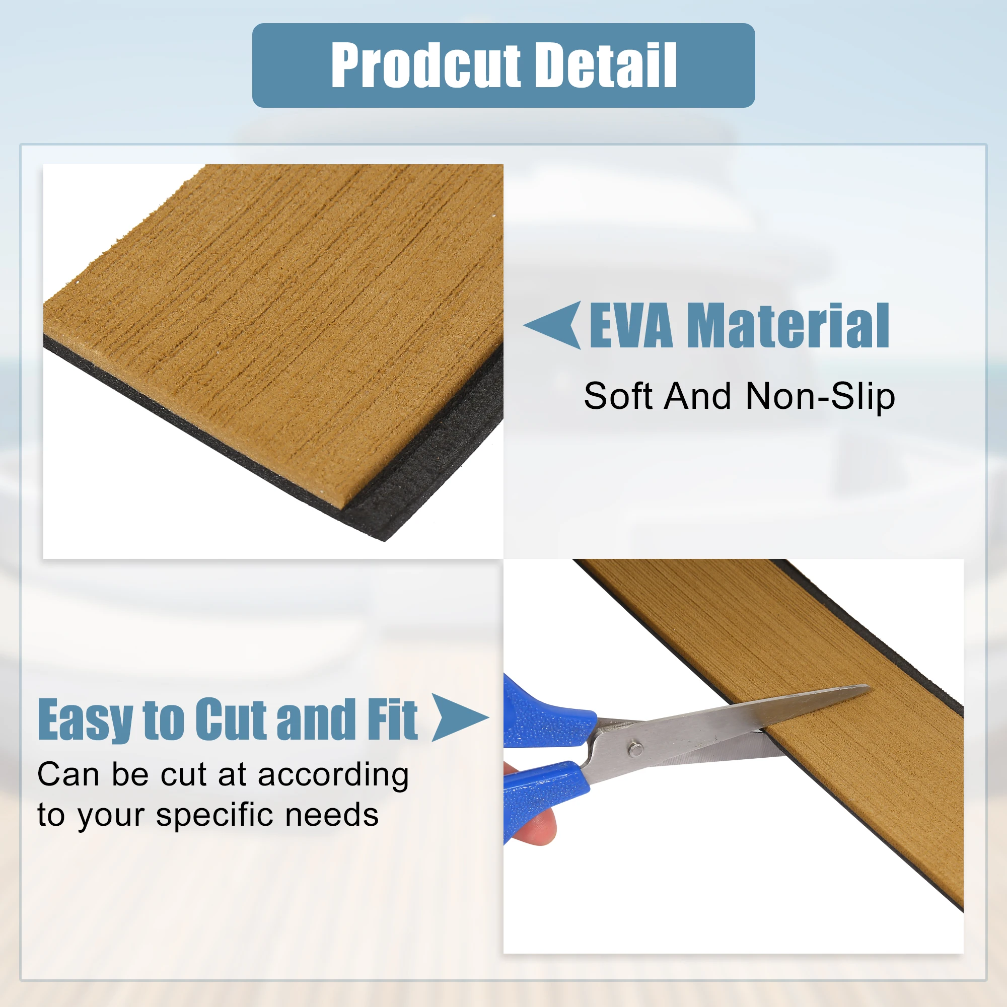 UXCELL 2400x57x6mm EVA Boat Flooring Carpet Decking Sheet Mat Non-Slip Self-Adhesive for Yacht Marine Deck Pad RV Car Trunk