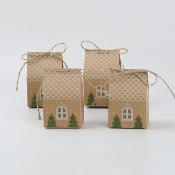 

50pcs/lot Kraft Paper Small house Candy Box Gift Box Packaging for Chocolate Cookies Xmas Party Supplies
