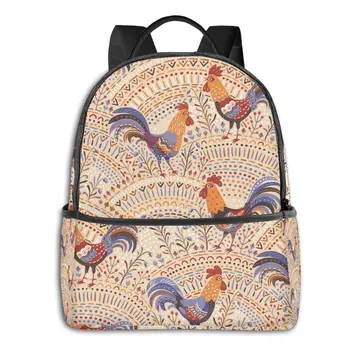 

Classical Simple Women Men canvas Backpacks School bag for teenagers Girls BoyCute Beige Roosters Laptop Back pack travel bag