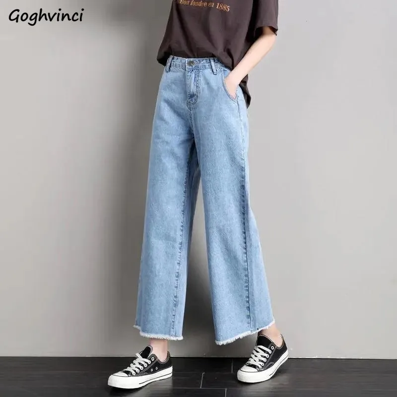 Jeans Women Summer Ankle-length Wide-leg High-waist Large Size 5XL Fur-line Tassels Womens Students Ulzzang Stylish Simple Daily Jeans Women Summer Ankle-length Wide-leg High-waist Large Size 5XL Fur-line Tassels Womens Students Ulzzang Stylish Simple Daily
