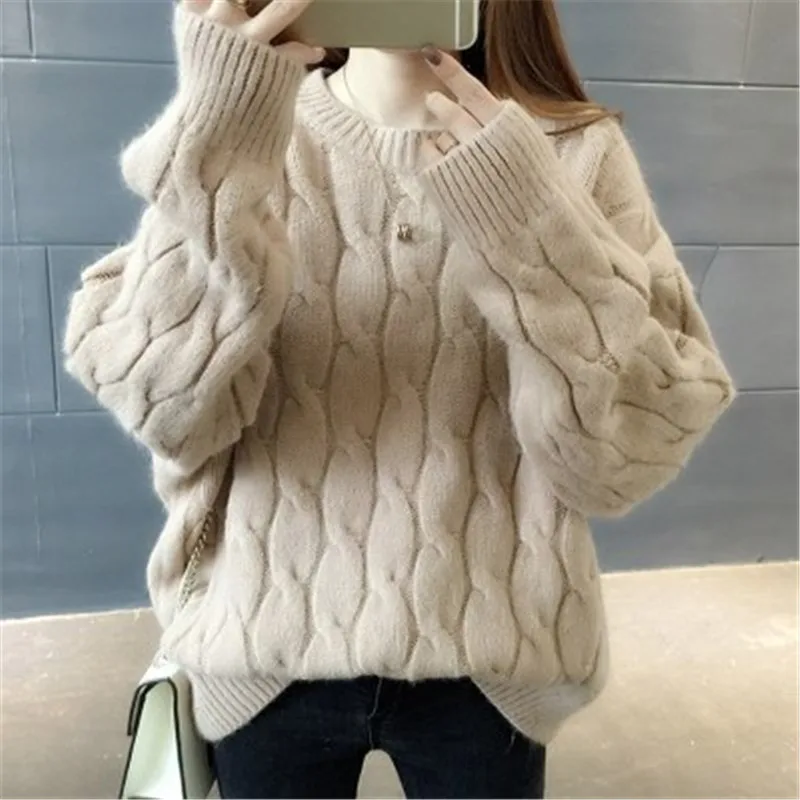 Blue O-Neck Twisted Sweater Women 2020 Autumn Winter Fashion Long Sleeve Cashmere Pullovers Female Knitted Jumper Tops PZ2530 | Женская